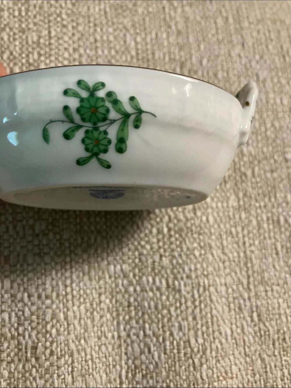 HEREND Hvngary Green Floral Porcelain small trinket tray with Handles
